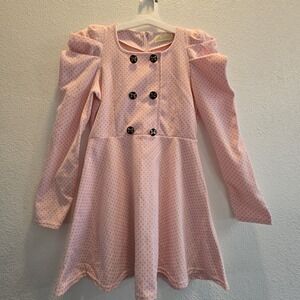 Rainbowhill Pink Polka Dot Puff Sleeve Dress Bow Button Coquette Dollcore Womens